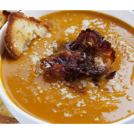 Pumpkin Soup with Bacon, Apple, and Sage