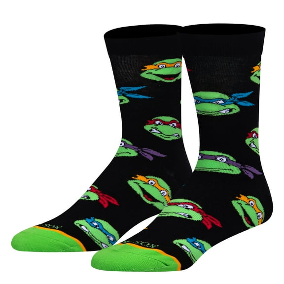 Cool Socks, Men's Funny Novelty Socks, Retro Turtle Heads Crew, Adult Large