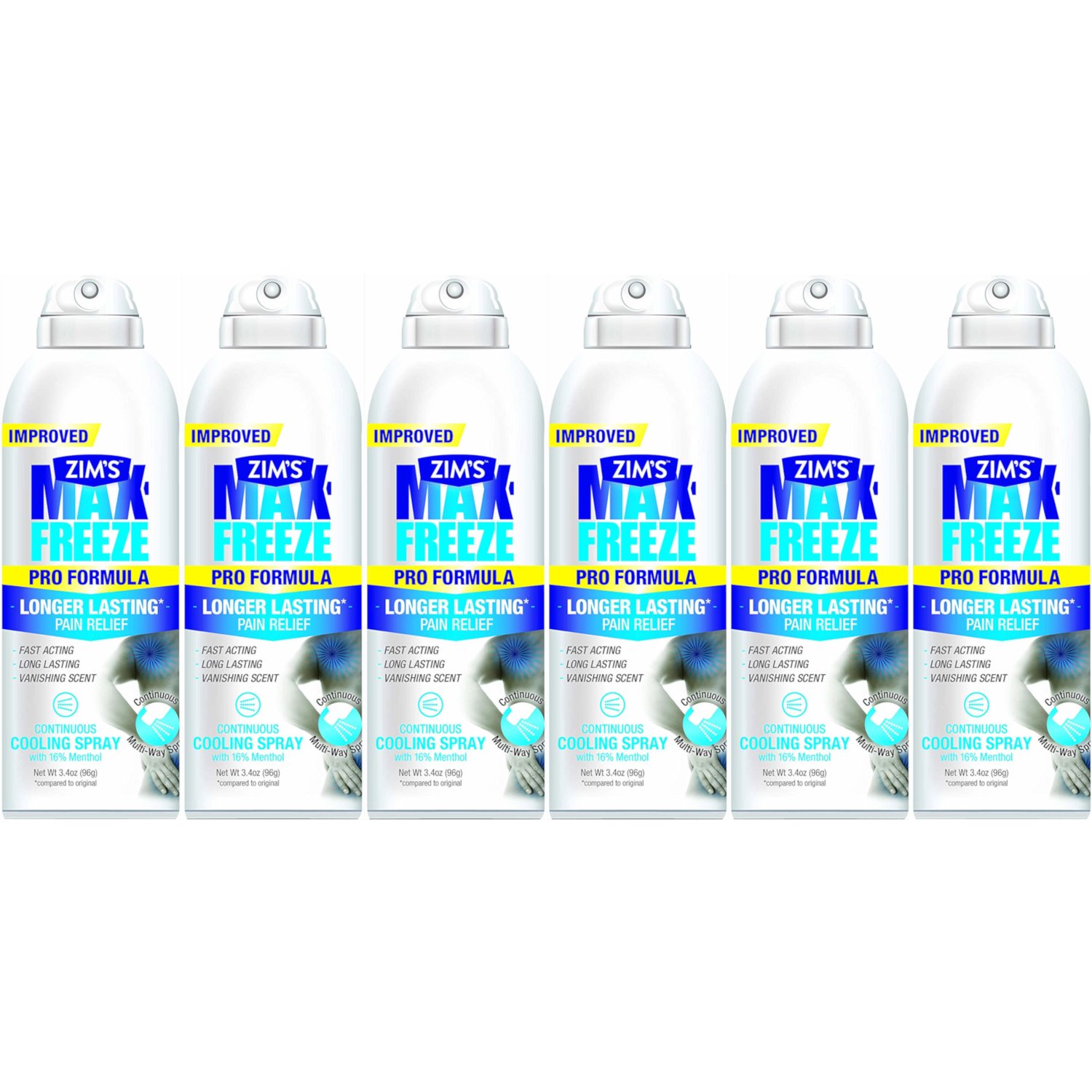 6 Pack Zims Max-Freeze Continuous Spray Muscle Joint Pain Relief 3.4oz Each