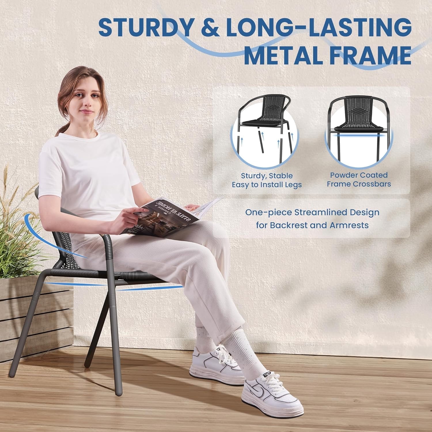 UDPATIO Outdoor Dining Chairs Set of 4, Patio Chairs, Rattan Outdoor Dining Chairs Set, Rattan Indoor-Outdoor Chairs for Bistro, Deck, Backyard, Porch, Steel Frame & Rattan Seat (Black)