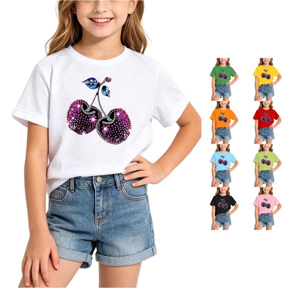 RMGVDSD Girls T Shirts Summer Fashion Graphic T-Shirt Short Sleeve Crewneck Tops Loose Casual Tees Shirts for Kids 10-12 Years