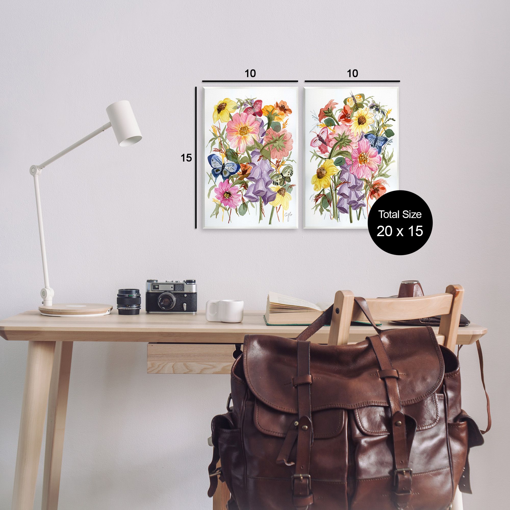 Stupell Industries Traditional Butterflies & Florals Botanical & Floral Painting Unframed Art Print Wall Art, 10 x 15, Set of 2
