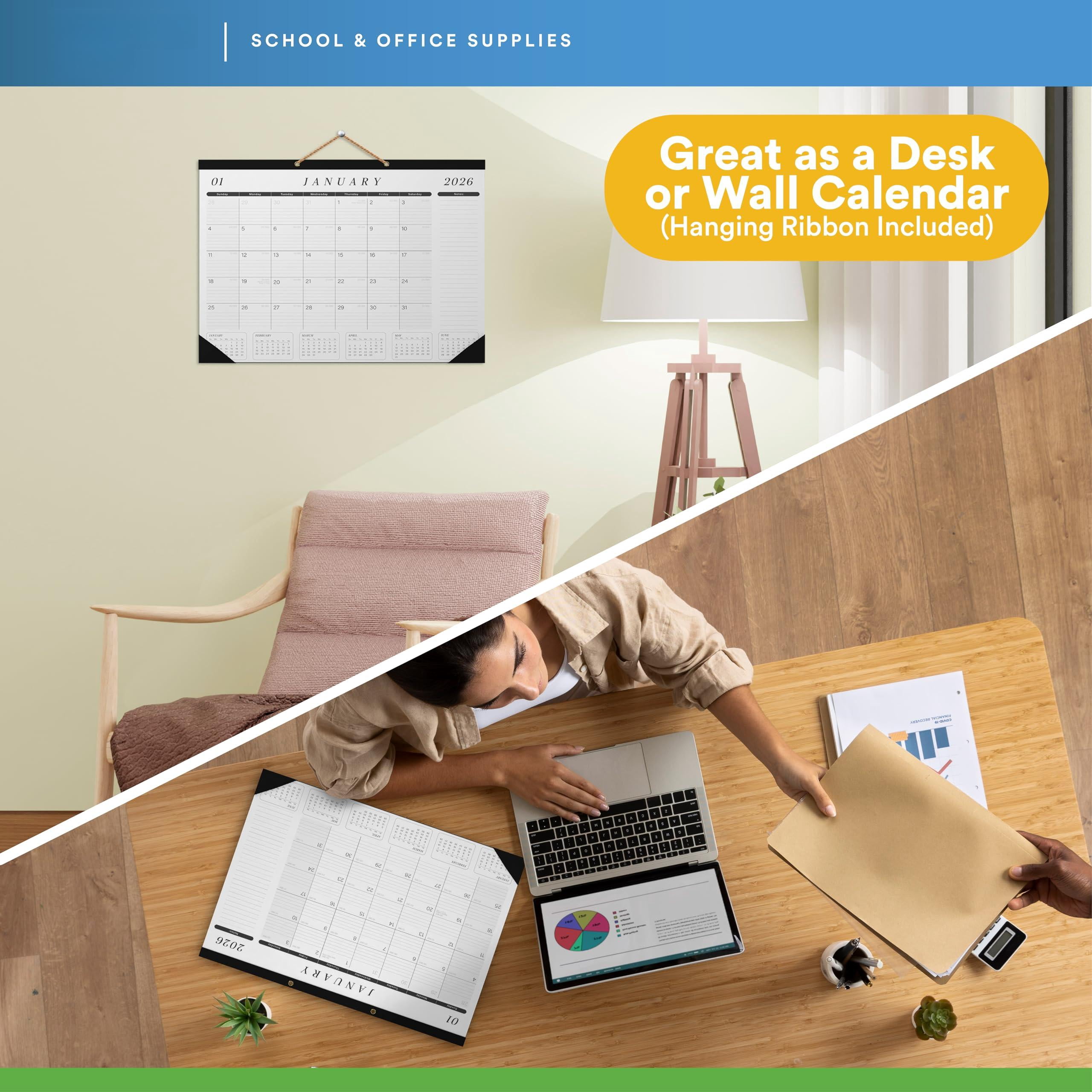 Desk Calendar 2026-2027 Large 22x17 Jan 2026 - Jun 2027 Blotter To-do List Planner (black & White 6 Pack)