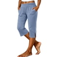 thumbnail image 2 of Womens Capri Pants Petite Tailored Split Elastic Waist Capris Light Weight Summer Casual Cropped Pant, 2 of 6