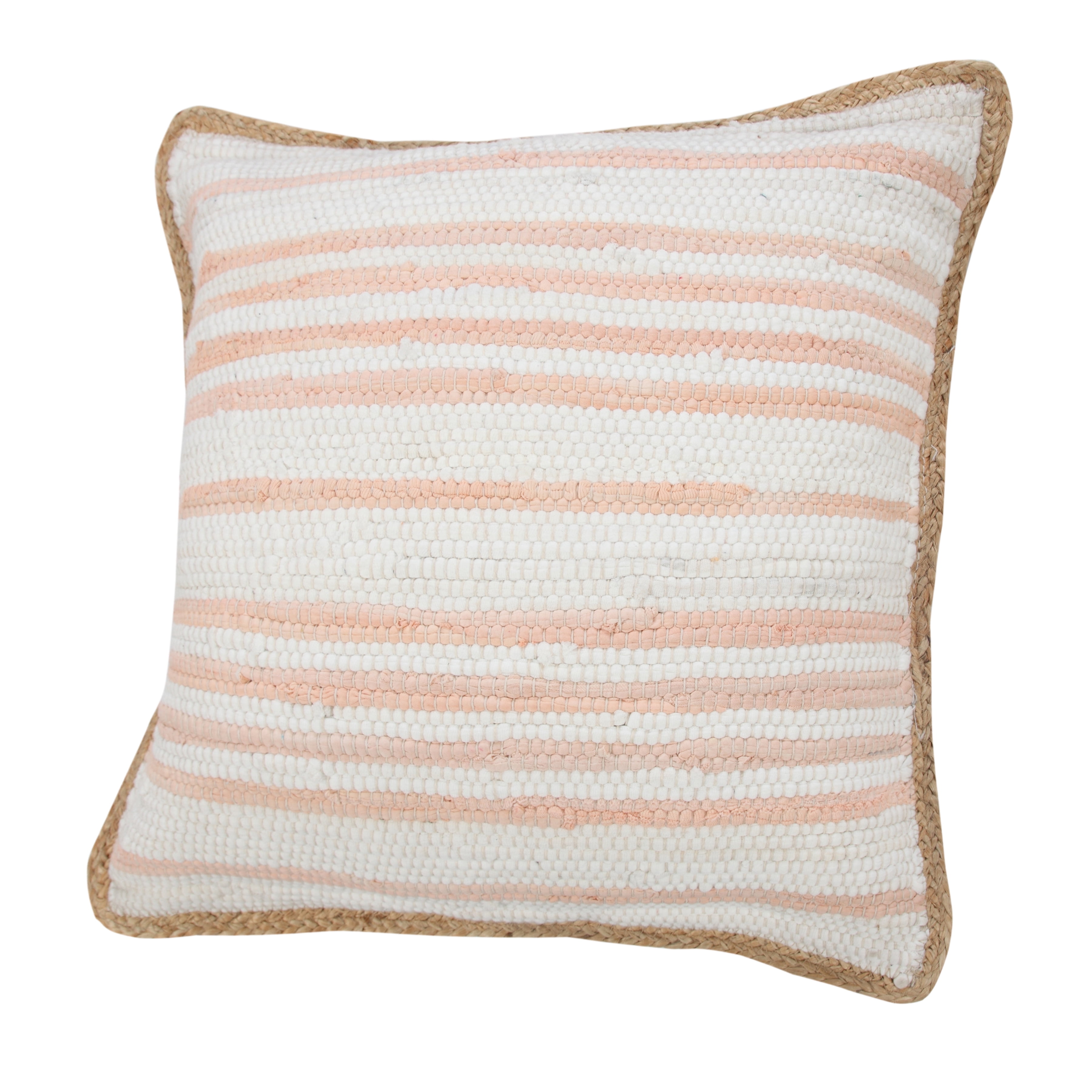 Ox Bay Ringo 20" x 20" Coral Pink Jute Bordered Striped Cotton Adult Decorative Throw Pillow Cover