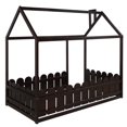 thumbnail image 5 of Twin Size House Bed with Fence Railings House Bed Twin Size Wood Bed Frame with Roof and Fence, 5 of 7
