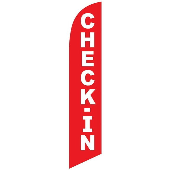 Check-in Advertising Feather Banner Swooper Flag Sign with Flag Pole Kit and Ground Stake