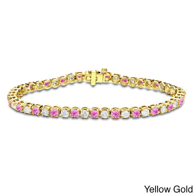 Auriya 14k Gold 5ct Pink Sapphire and 5ct TDW Diamond Tennis Bracelet (H-I, SI1-SI2) by Overstock