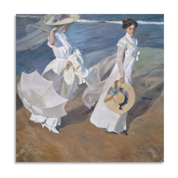 JoaquÃn Sorolla Y Bastida - Strolling Along The Seashore Canvas Wall Art Prints Poster Gifts Photo Picture Painting Posters Room Decor Home Decorative 16x16inch(40x40cm)
