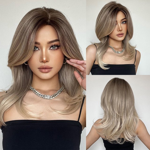 Women's Wig Side Parting Medium Length Wavy Hair Wig with