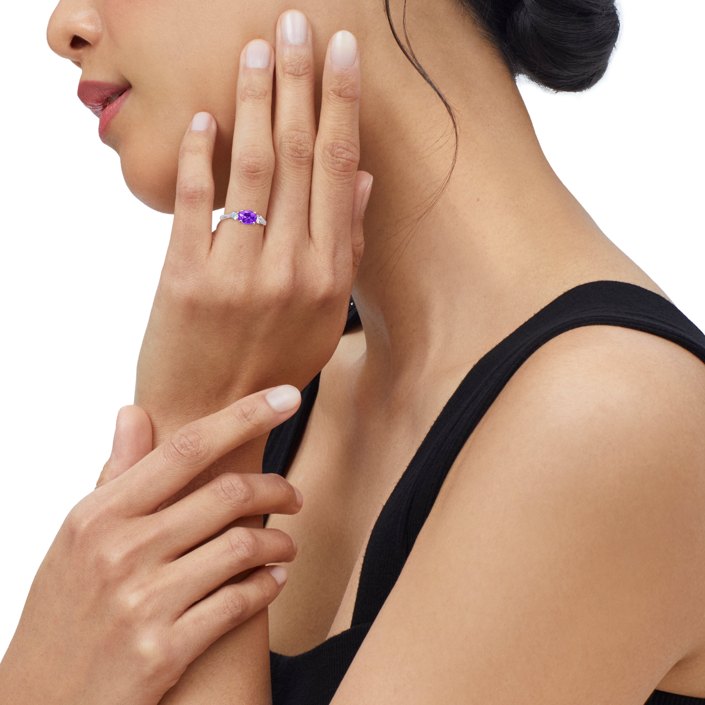 Brilliance Fine Jewelry Oval Simulated Amethyst Ring in Sterling Silver