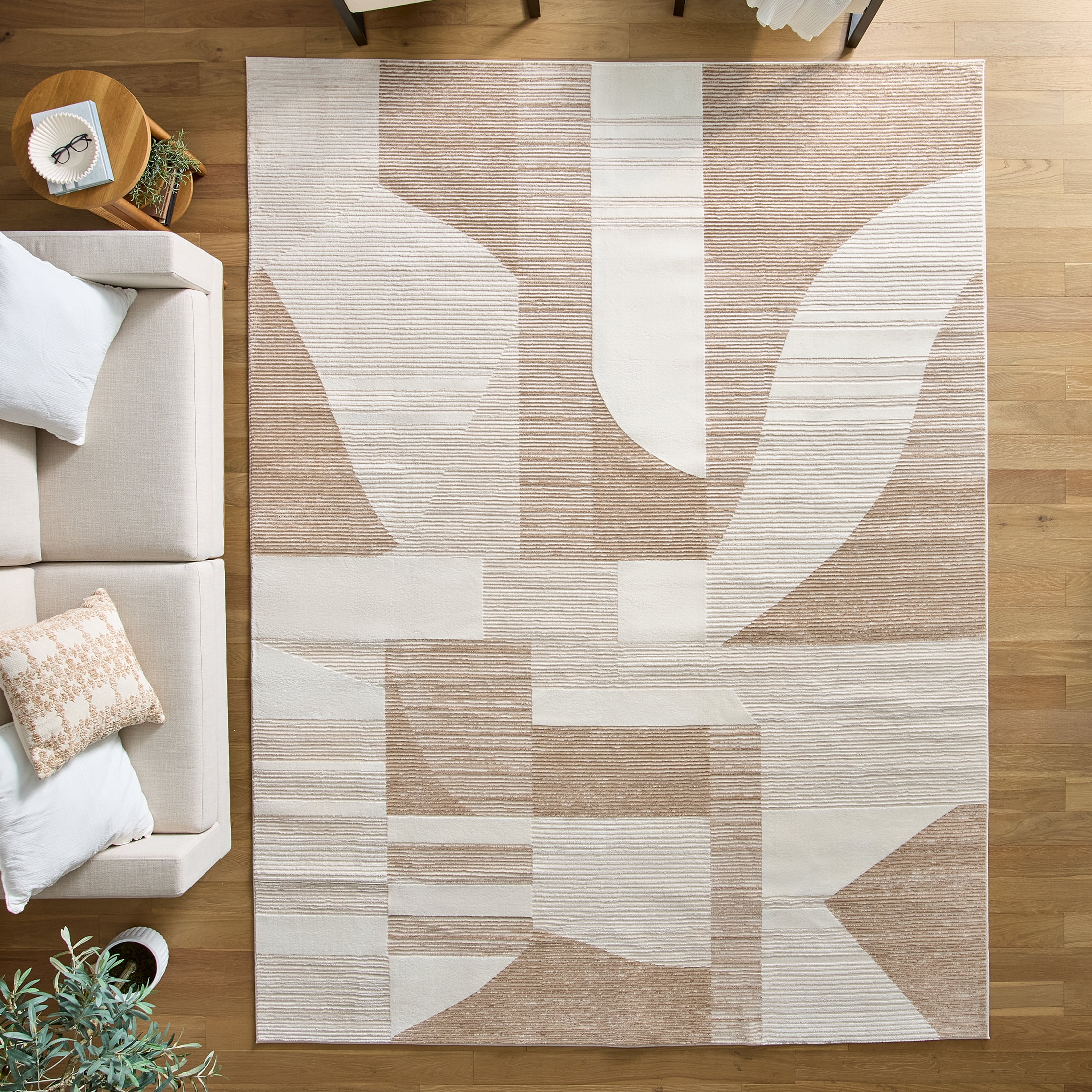 Better Homes & Gardens Neutral Modern Shapes Abstract Indoor Area Rug, 9'x12'