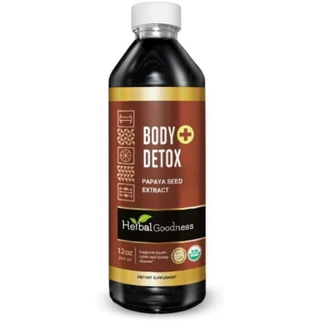 Body Detox Plus 12fl.oz, Natural Colon Cleanser, Kidney, Liver & Gut Supplement for Men & Women, Papaya Seed, Semillas de Papaya - Herbal Goodness