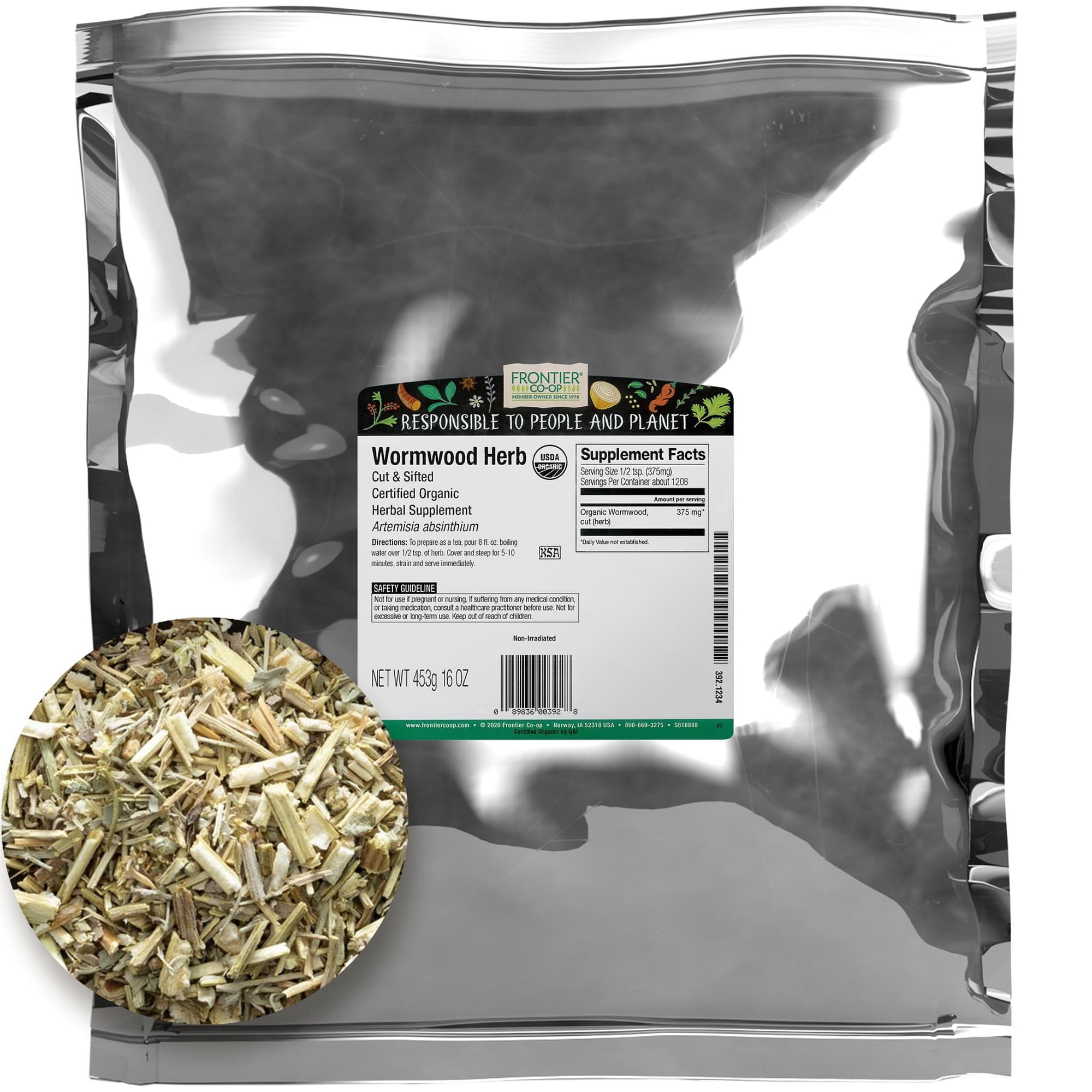 Frontier Co-op Certified Organic Wormwood Herb, 16 oz. Bag