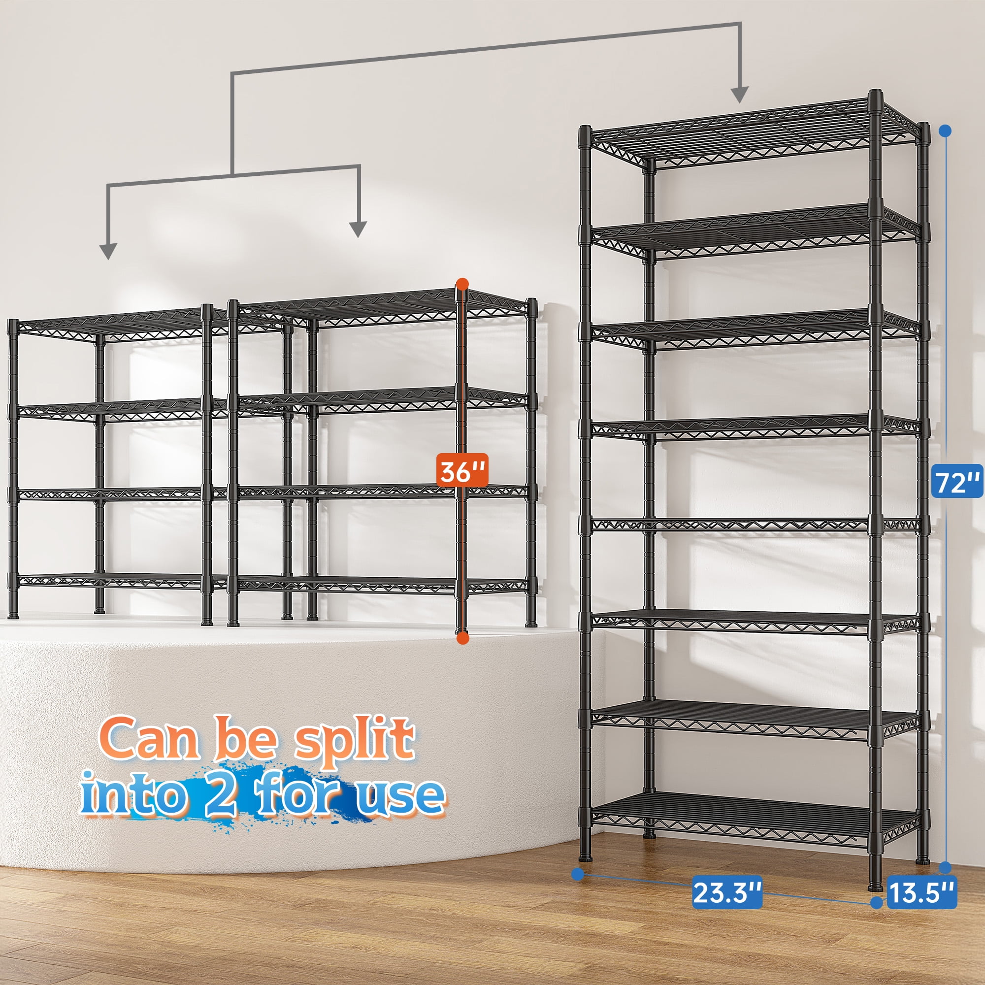 REIBII 8-Tier wire Shelving Unit Adjustable Metal Storage Shelves
