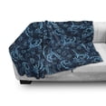 thumbnail image 3 of Blue Soft Flannel Fleece Throw Blanket, Abstract Damask Inspired Curvy Flower Ornate Flourish Royal Revival Retro, Cozy Plush for Indoor and Outdoor Use, 70" x 90", Indigo Aqua, by Ambesonne, 3 of 6