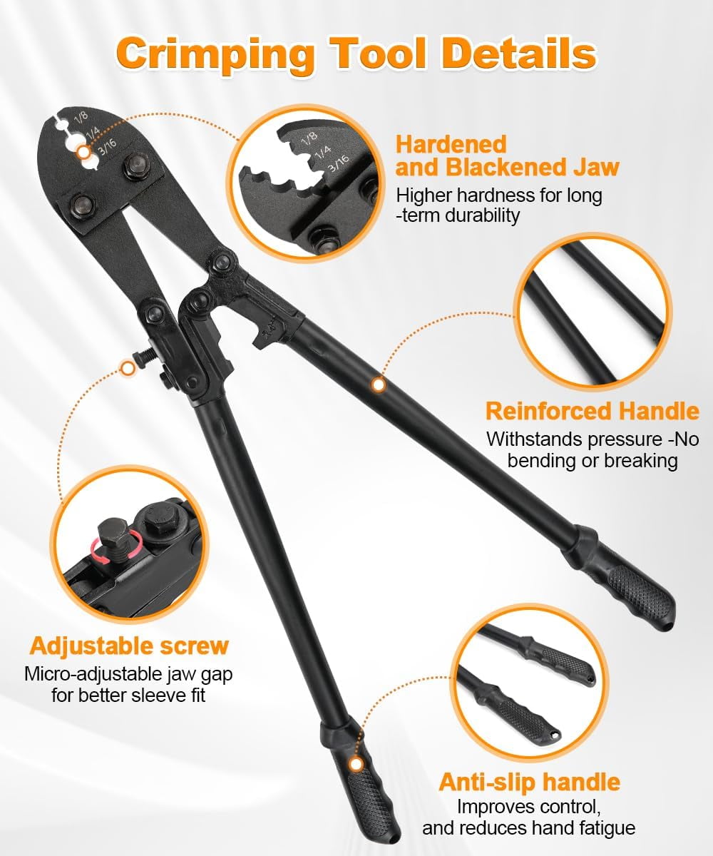 Tootaci Wire Rope Crimping Tool, Metal Cable Swaging Tool for Aluminum Oval Sleeves, Double Sleeves, Crimping Loop sleeve from 1/16-inch to 1/8-inch