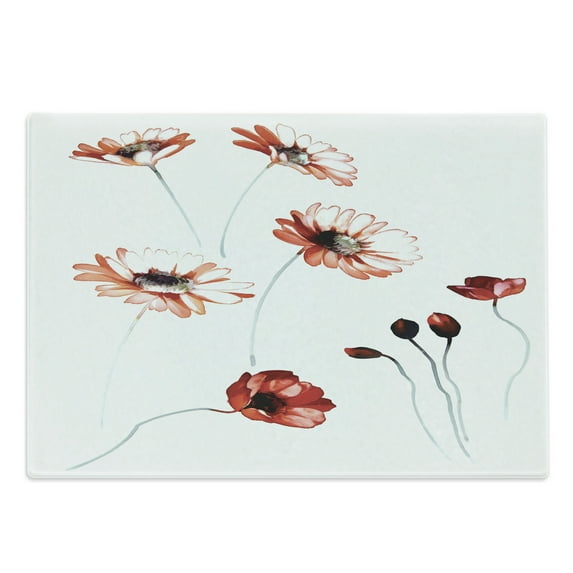 Watercolor Flower Cutting Board, Flower in Watercolor Painting Style Romantic Dramatic Nature Elements, Decorative Tempered Glass Cutting and Serving Board, Large Size, Orange White, by Ambesonne