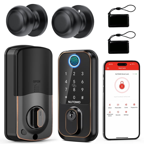 Keyless Entry Door Lock with Knob: Front Door Lock Set Fingerprint Deadbolt Alexa Digital Keypad Door Locks APP Remote Control Auto Lock Black