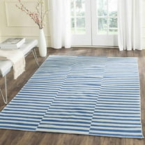SAFAVIEH Montauk Raeyln Striped Cotton Area Rug, Ivory/Blue, 5' x 7'