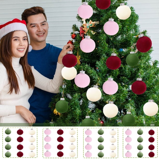 Fiudx Ofertas Del Día 12 Bolas De Navidad De Terciopelo Flocadas Para Árbol De Navidad, Bolas De Plástico, Adornos Colgantes Decorativos De Navidad, Decoración Del Árbol De Navidad De 3,14 Pulgadas