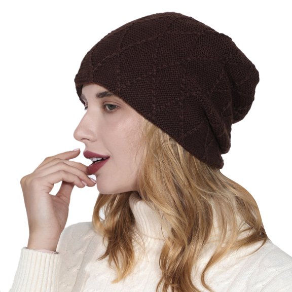 Wuphunn Womens Warm Chunky Cable Knit Pom Beanie Ribbed Crossed Toboggan Hats Snowboard Beanie women's hats & caps Coffee One Size