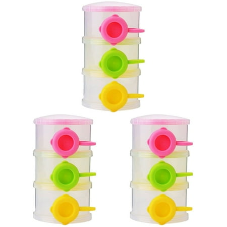 WORGEOUS 3pcs 3-Layer Baby Powder Formula Dispenser, Non-Spill Stackable Baby Feeding Travel Storage Containers