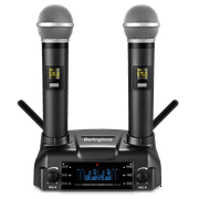Berlingtone BR-60UM Wireless Microphone System Dual Wireless Mics, Magnetic rechargeable Charging battery, 2 Handheld Dynamic Microphones, 2x100 Adjustable UHF Channels, Auto Scan, up to 200ft Range