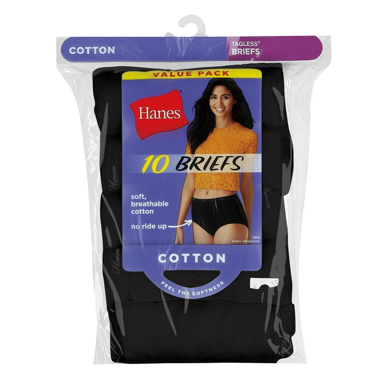 Hanes Women's Breathable Cotton Brief Underwear, Black, 10-Pack
