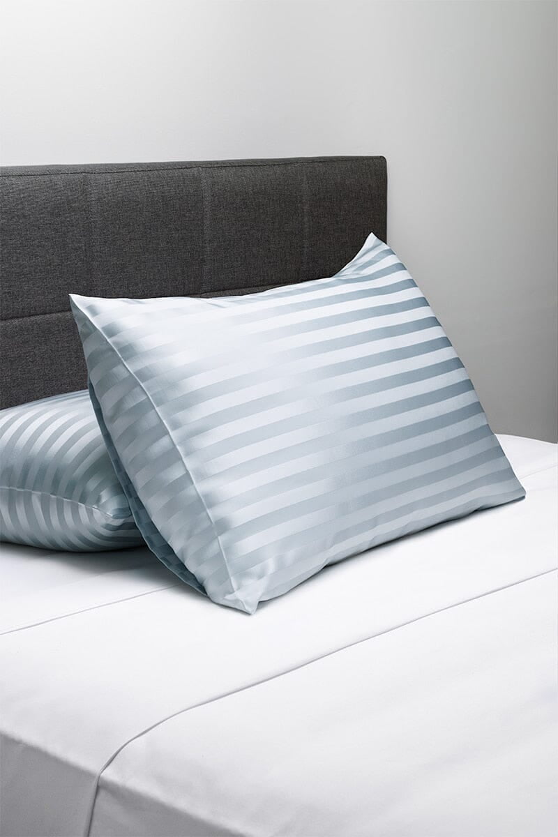 Fishers Finery 30mm 100% Pure Mulberry Silk Pillowcase Set (Blue Stripe, King, 2 Pack Set)