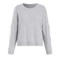 thumbnail image 5 of zaveiop Women's Clearance Oversized Cable Knit Crewneck Sweaters Ribbed Knit Loose Crewneck Cable Sweater Jumper Tops (Grey, XXXL), 5 of 5
