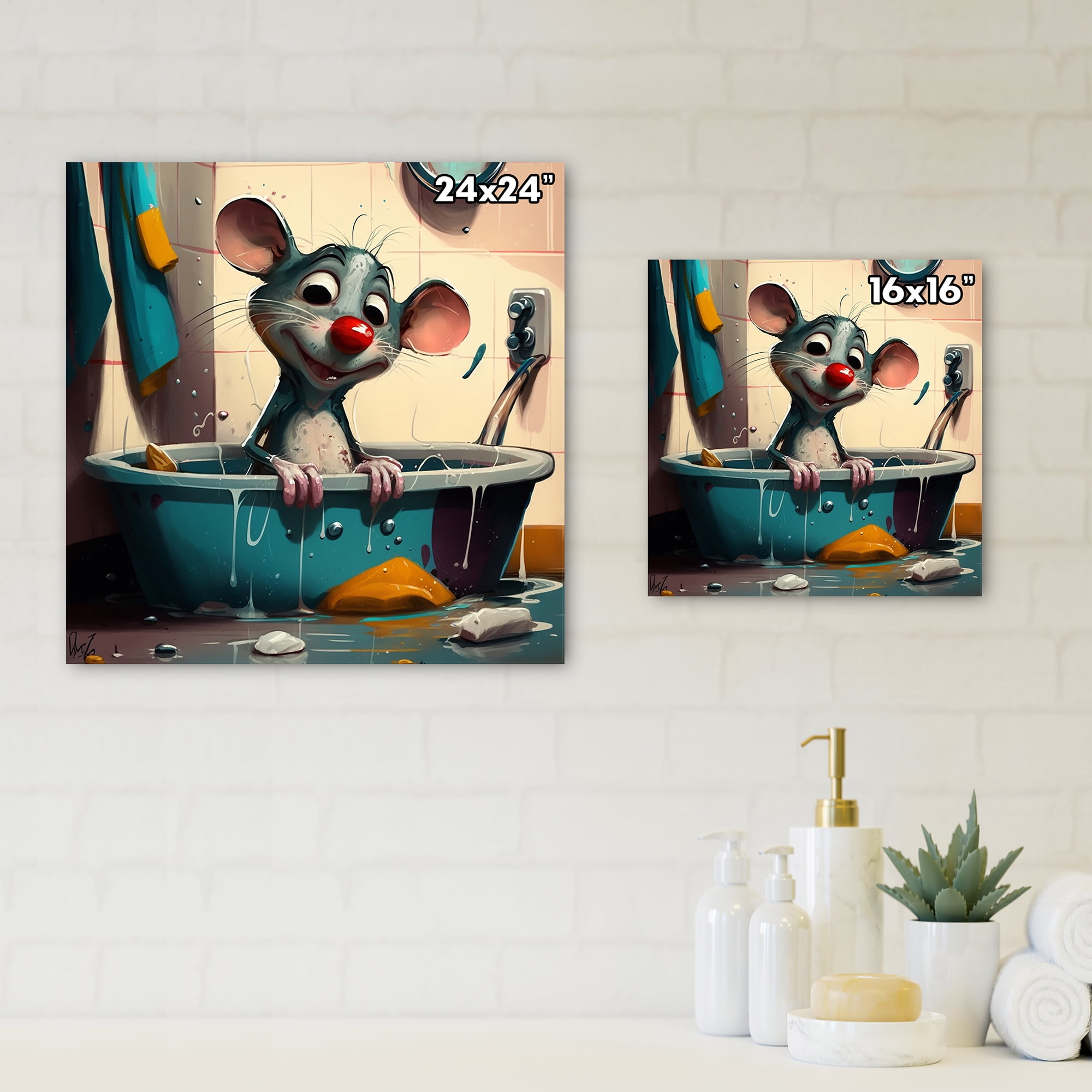 Designart Cute Mouse In The Bath II Canvas Wall Art