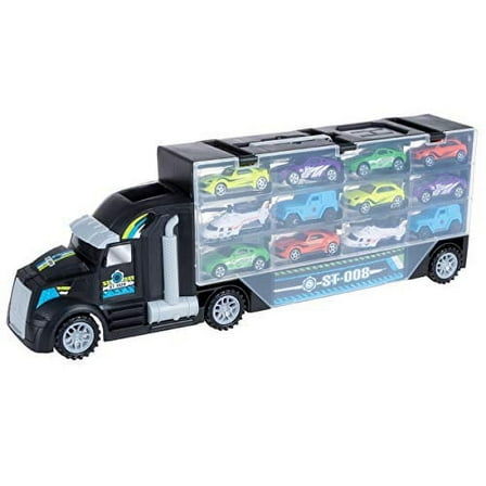 Hey! Play! 2-Sided Car Carrier Semi-Truck Toy Black (80-TK122201)