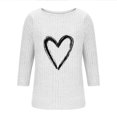 thumbnail image 6 of Zylanna Women's Pullover Sweaters, Heart Print Crew Neck Ribbed Knit 3/4 Sleeve Loose Tops for Women White, 6 of 7