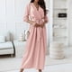 thumbnail image 2 of Vestido de falda ajustado en la cintura con cordones y temperamento de manga larga de Color sólido con cuello en V de primavera y otoño para mujer Pompotops  hdfakjf8654, 2 of 9