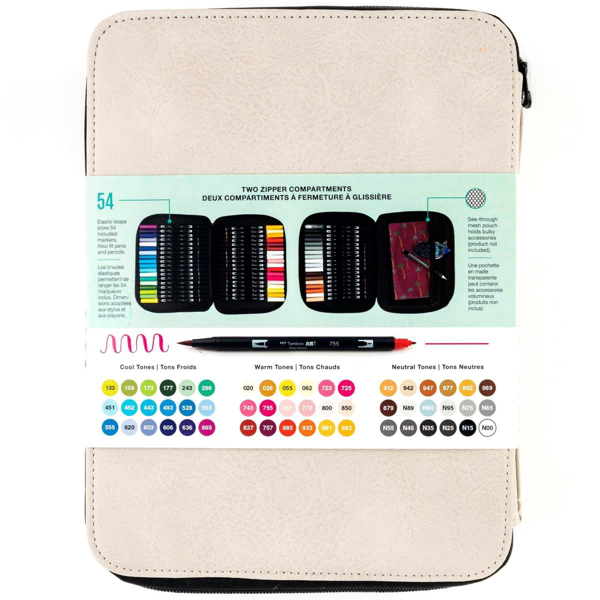 Tombow 54 PC Dual Brush Pen Art Marker Set in Oyster Marker Storage Case