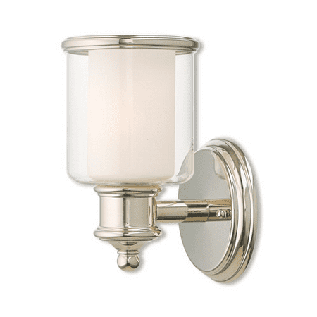 

Wall Sconces 1 Light With Polished Nickel Hand Blown Outside Clear Inside Satin Opal White Medium Base 6 inch 100 Watts - World of Crystal