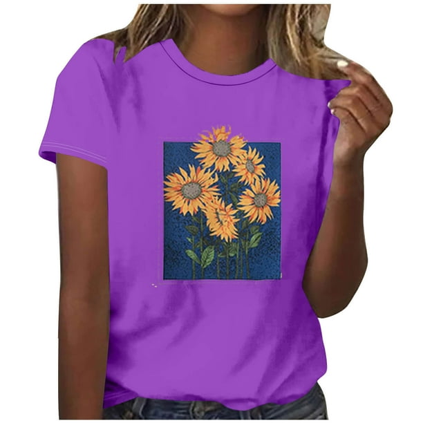 Tops Cortos para las Mujeres Blusas Impresas Manga Corta Cuello Redondo, Tops de Blusa para las Mujeres Primavera Verano Casual