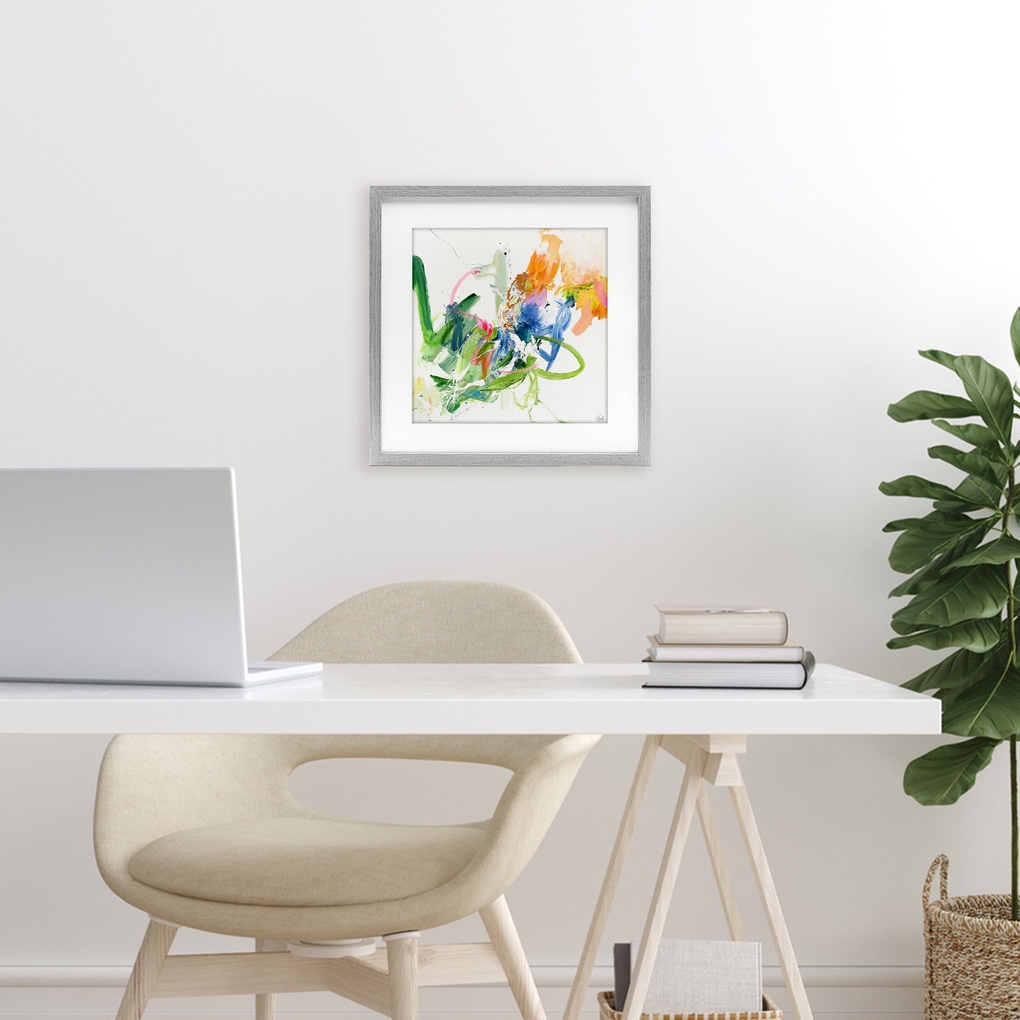 Confident Green Abstraction Gray Framed Print Under Glass, design by Design Fabrikken
