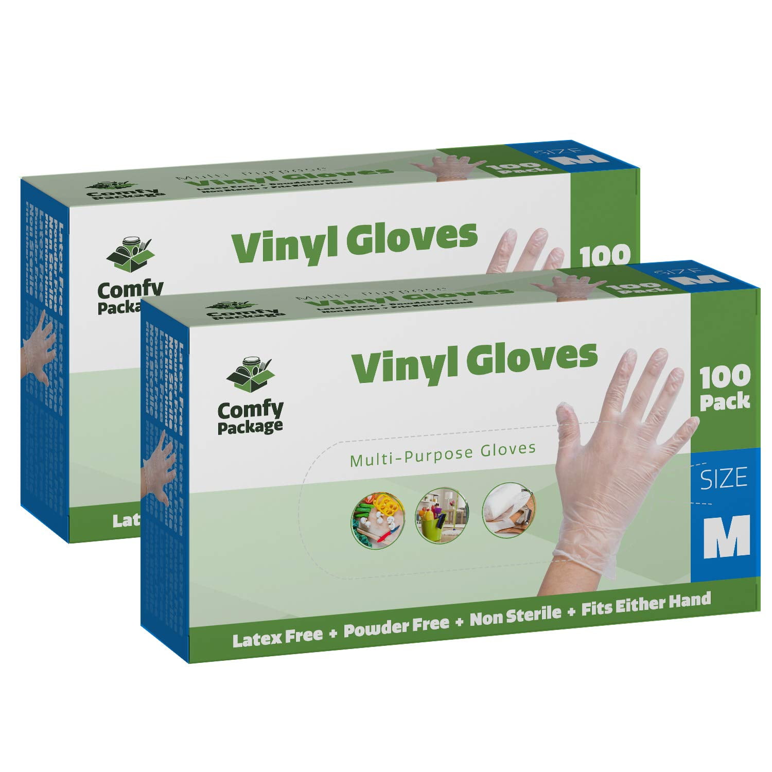 Comfy Package Clear Powder Free Vinyl Disposable Plastic Gloves [200