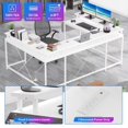 thumbnail image 5 of U Shaped Desk with Power Outlets & LED Lights & Monitor Stand, 126" Reversible Shaped Large Computer Desk with Storage Bag and Hooks, White, 5 of 7