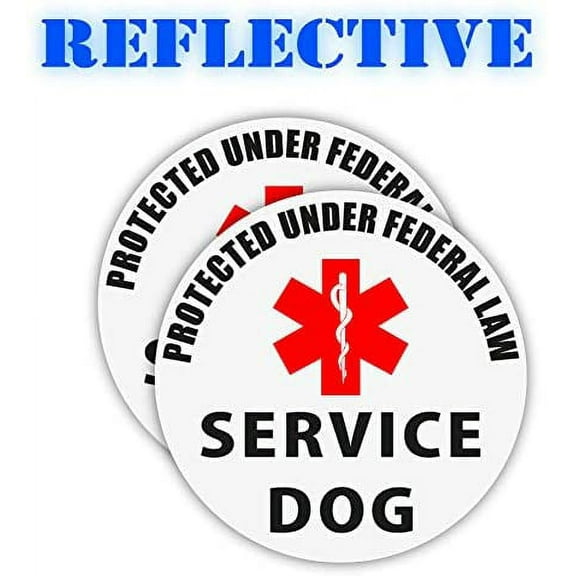 Pair | Reflective Service Dog Decal | Protected under Federal Law Reflective Decal | Service Animal On Board Reflective Decal (Small 2" x 2" Each)