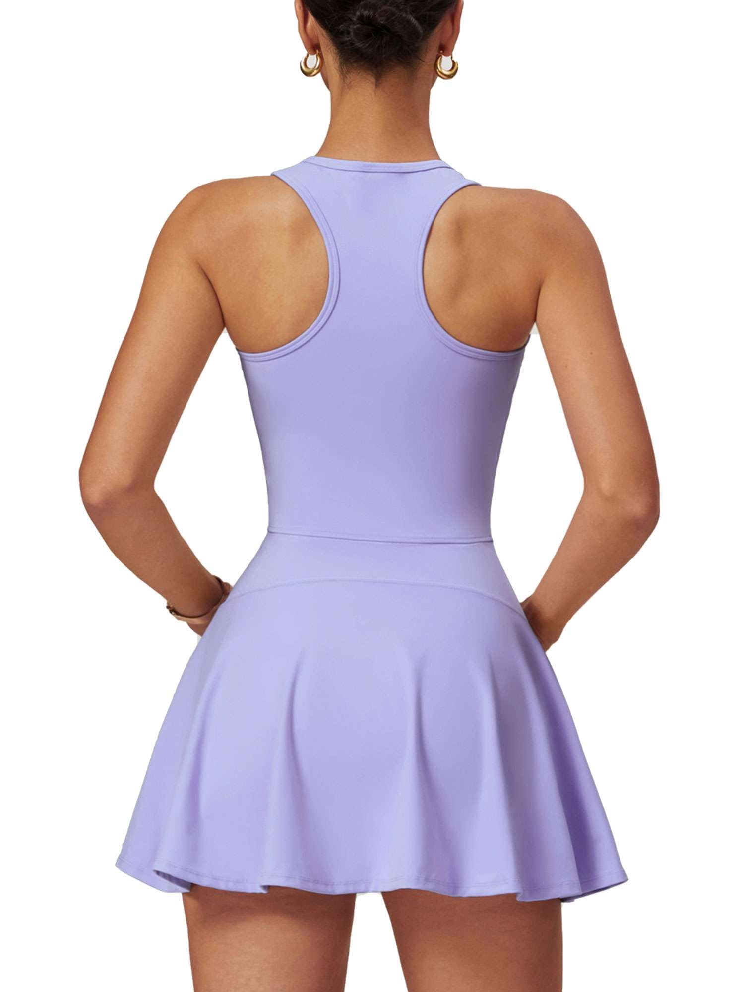 Deago Women's Zip Front Tennis Dress with Built-in Bra & Shorts Square Neck Racerback Sleeveless Workout Golf Dresses (Purple, S)