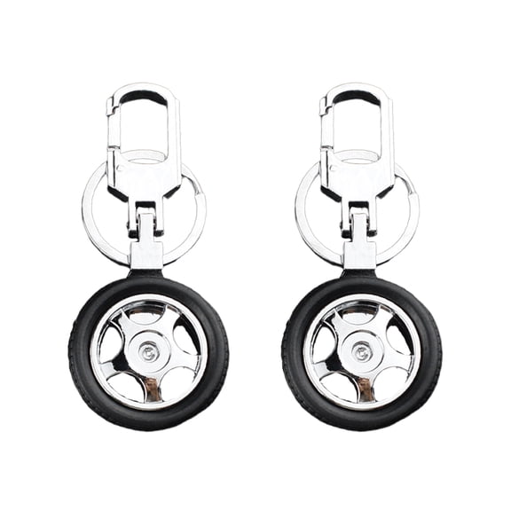 HEALEEP 2Pcs Racing Tire Keychain Mini Black Alloy Pendant for Car Keychain Decor and Party