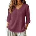 thumbnail image 2 of Boho Tops for Women 3/4 Sleeve Loose Casual V Neck Embroidered Shirt Lightweight Summer Blouses, 2 of 5