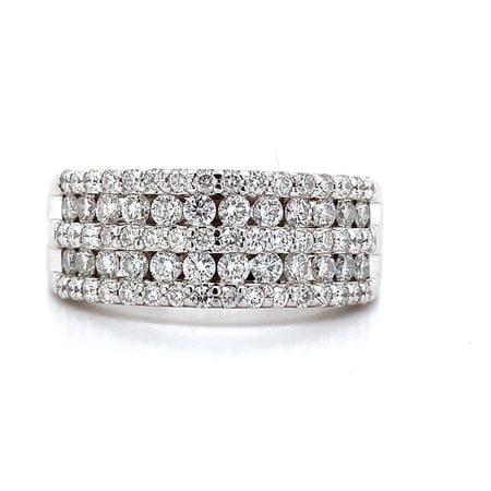 Multi Row Diamond Band, Euro Shank Band, Half Eternity Diamond Wedding Band, 2.5 Ct Simulated Diamond, 14K White Gold Plated
