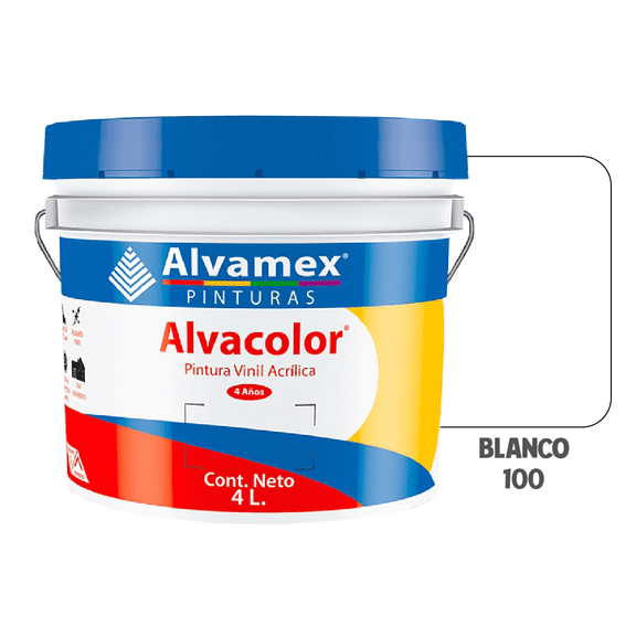 Pintura Vinílica Alvamex Alvacolor Blanco 4L Interior y Exterior 4 Años