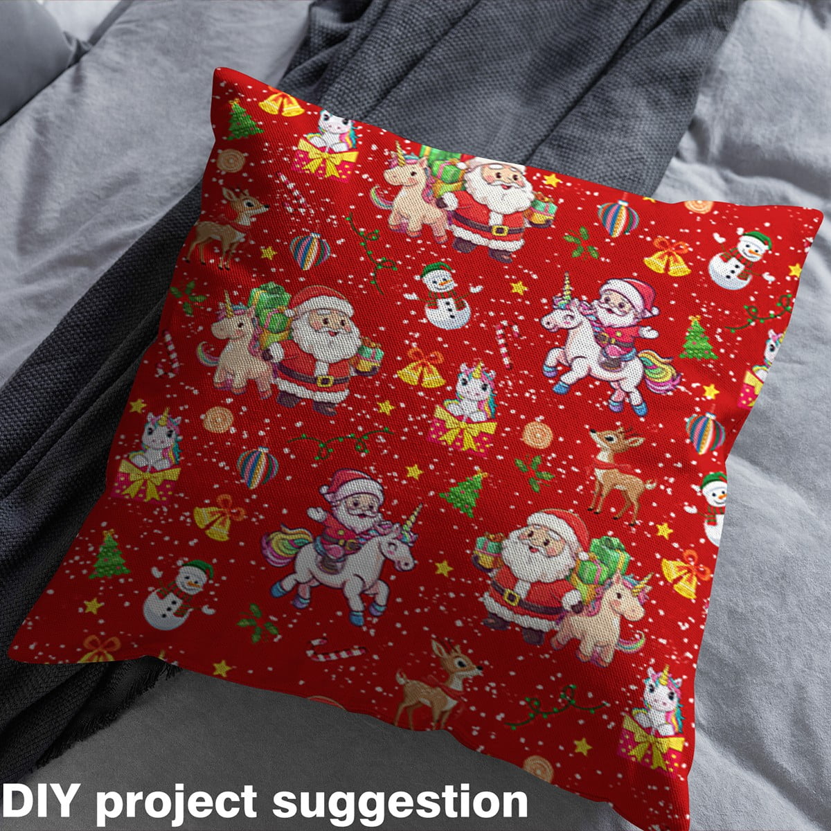 jejeloiu Father Christmas Fabric (3 Yards),Merry Xmas Unicorn Reindeer,Ultra Soft Sewing Decor For Teens
