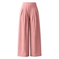 thumbnail image 7 of Karymi Women's Shorts Solid Fake Linen Wide Leg Pants, High Waist Pleated Straight Draped Casual Trousers Lightweight Textured Long Pants, 7 of 7