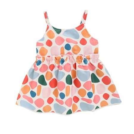 

Kucnuzki Newborn Baby Girl Clothes 6 Months Summer Dress 9 Months Sling Square Neck Cute Colorful Polka-Dot Prints Braces Dress Multi-color